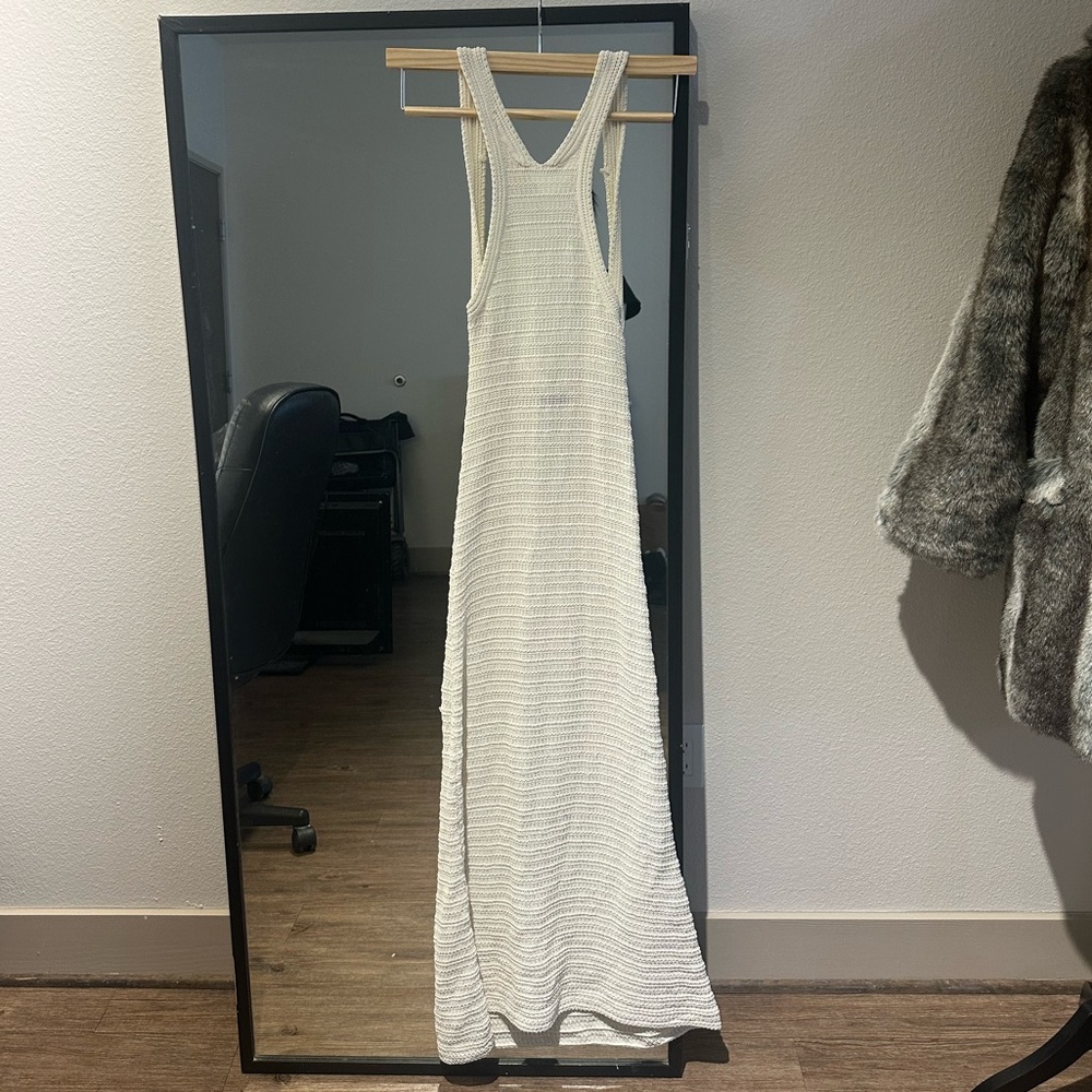 MNG White Backless Knit Maxi Dress